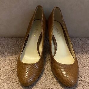 Lauren Ralph Lauren Cognac Textured Leather Pumps